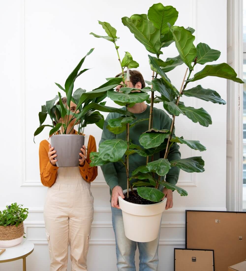 Young Couple Holding Plants
