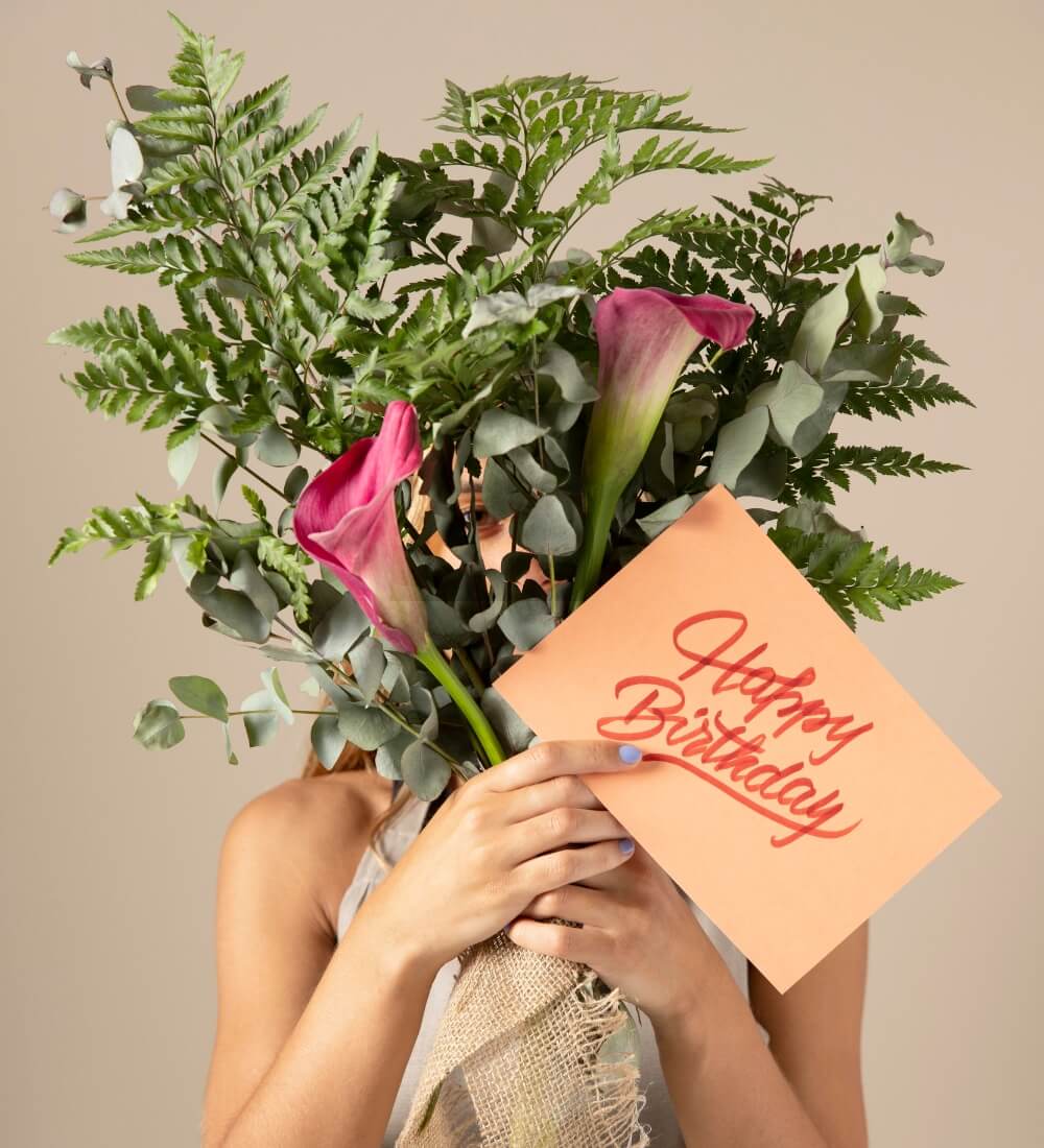 Girl Holding Flower Birthday Card