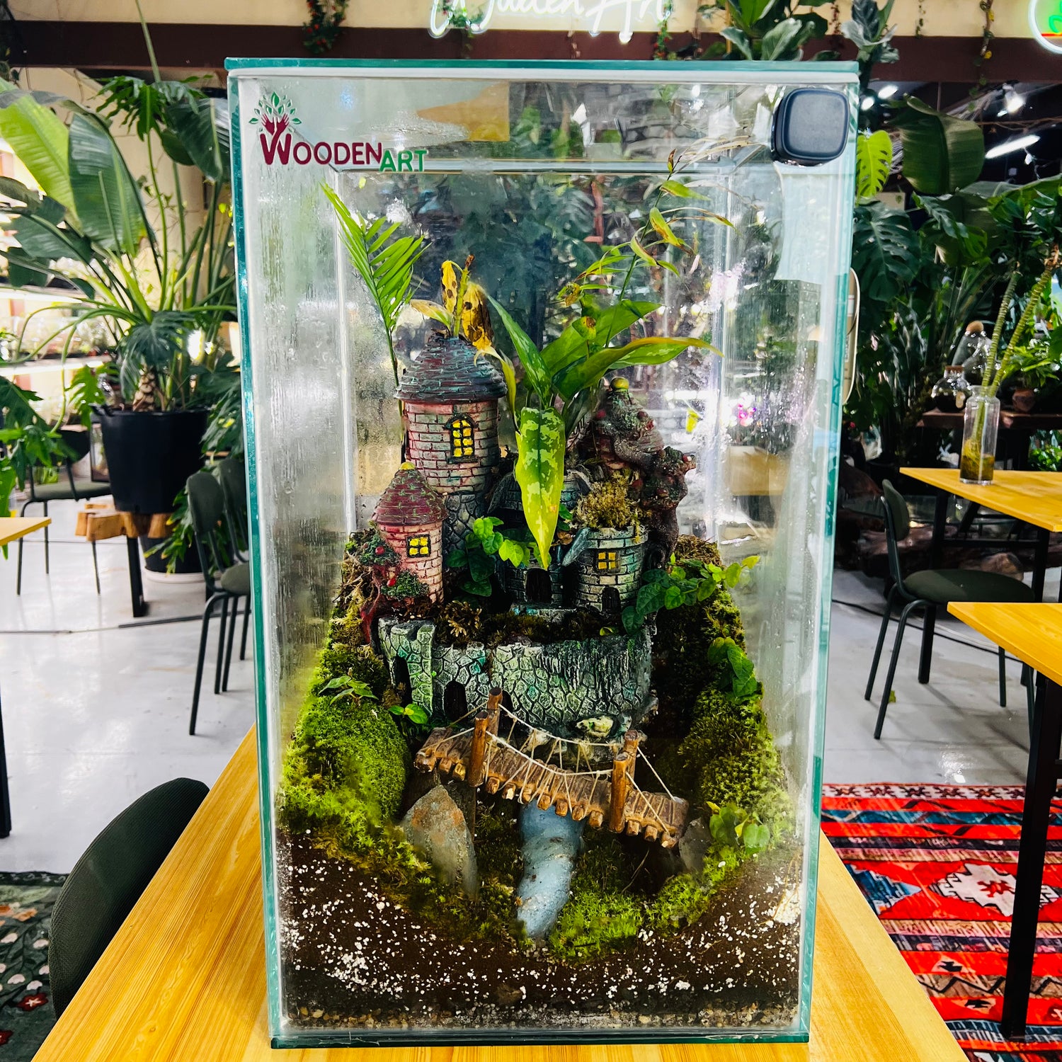Large Handmade Terrarium with Miniature Castle – A Living Forest in Glass