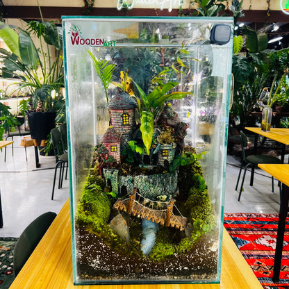 Large Handmade Terrarium with Miniature Castle – A Living Forest in Glass