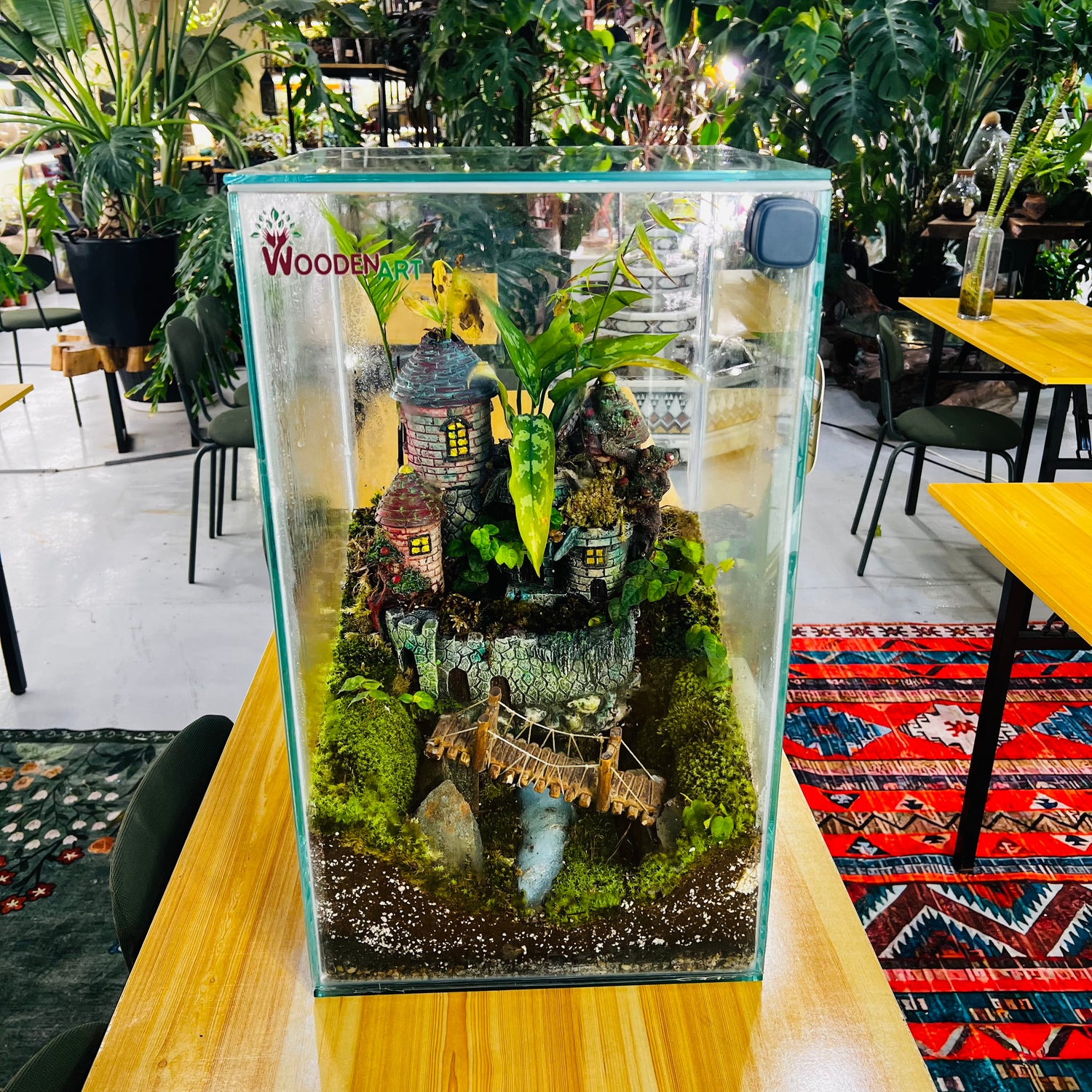 Large Handmade Terrarium with Miniature Castle – A Living Forest in Glass